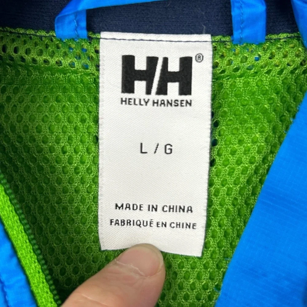 Helly Hansen Windbreaker Jacket Mens Large Royal Blue Logo Mesh Lined Mock Neck